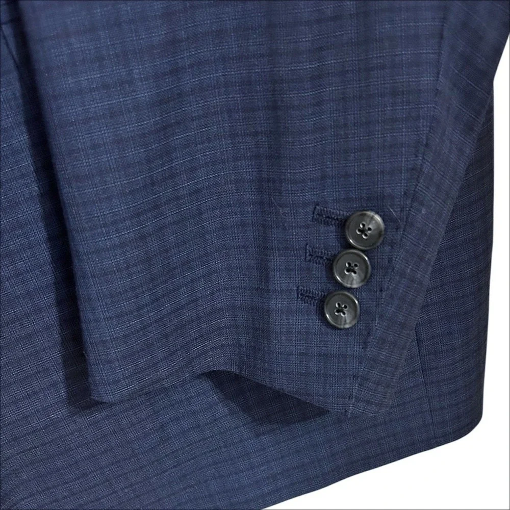 Hickey Freeman Blazer 46R Blue Check Plaid Super 140 Wool Carlo Barbera SML FLAW